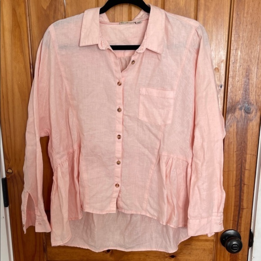 Holding horses Anthropologie peach linen long sleeve blouse flowy small